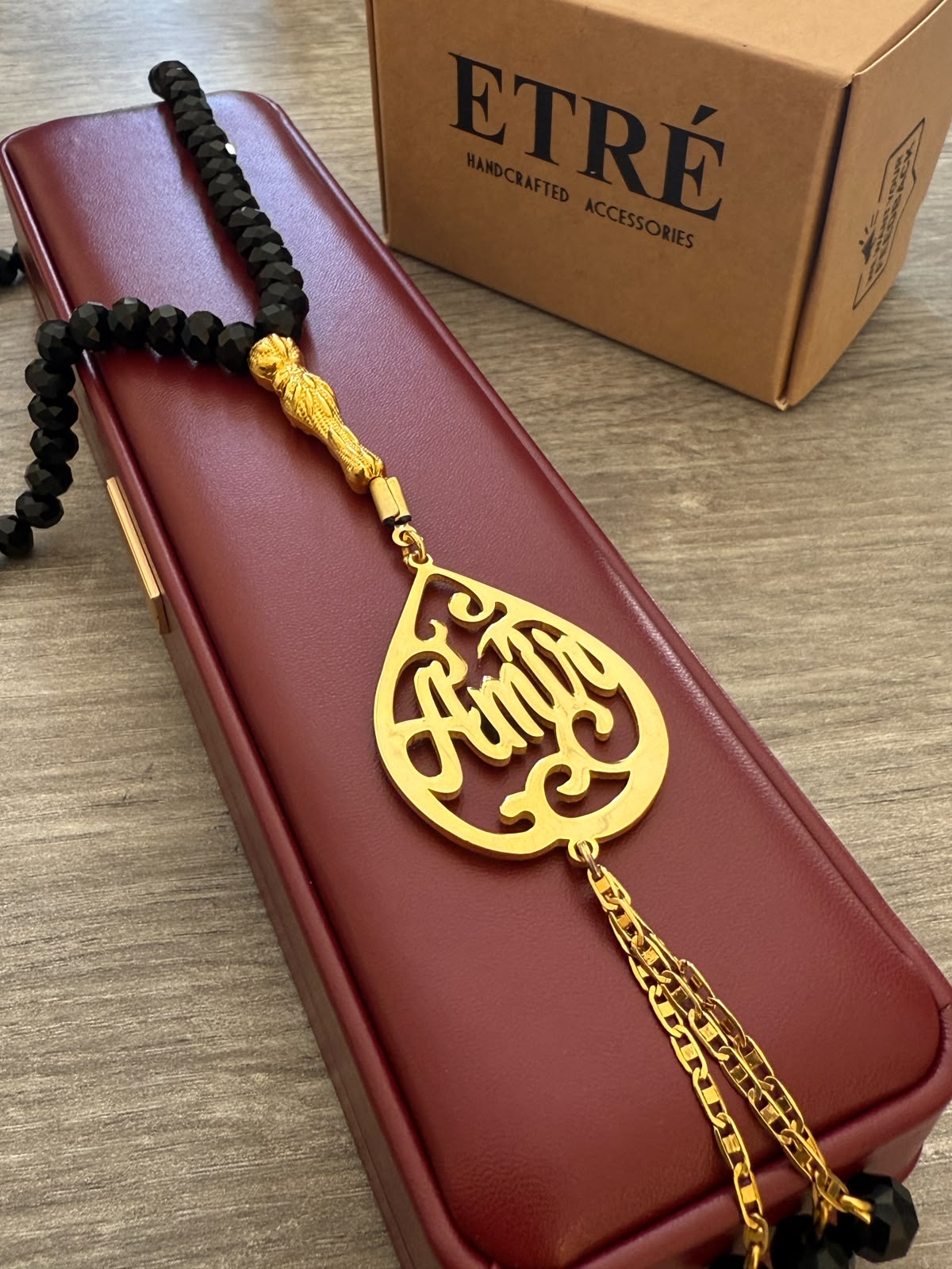 Custom Name Misbaha – (Matte Black & Gold)