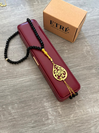 Custom Name Misbaha – (Matte Black & Gold)
