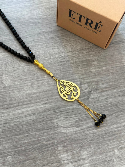 Custom Name Misbaha – (Matte Black & Gold)