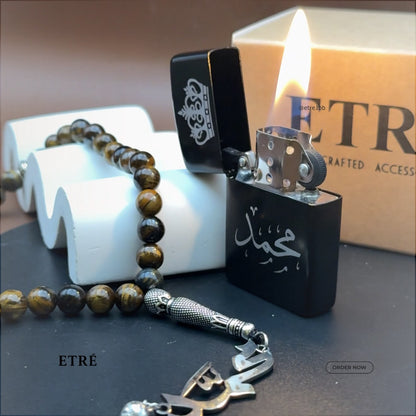 Custom Name Lighter & Tiger's Eye Misbaha Gift Set | ETRÉ