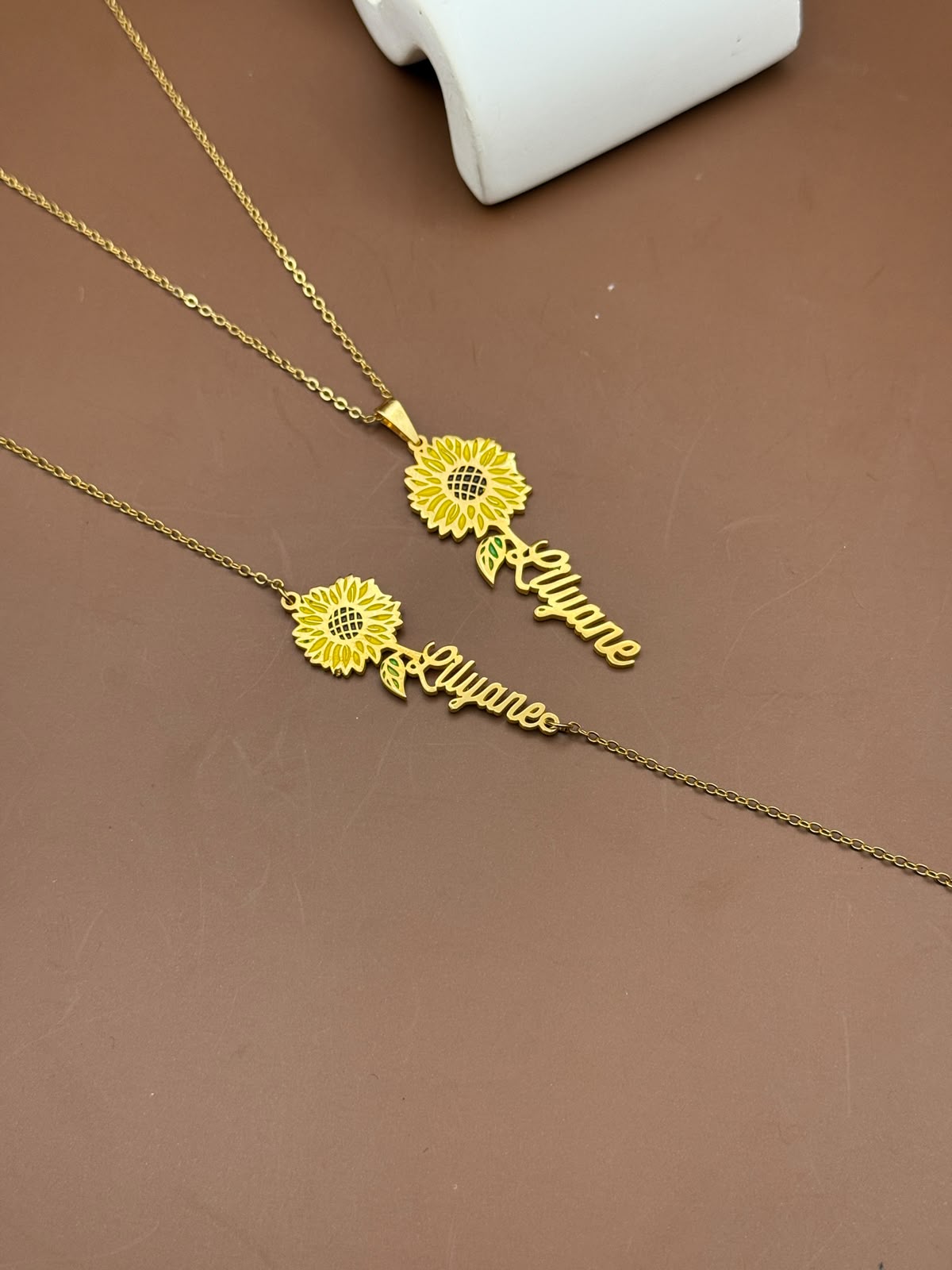 Custom Sunflower Name Necklace & Bracelet Set