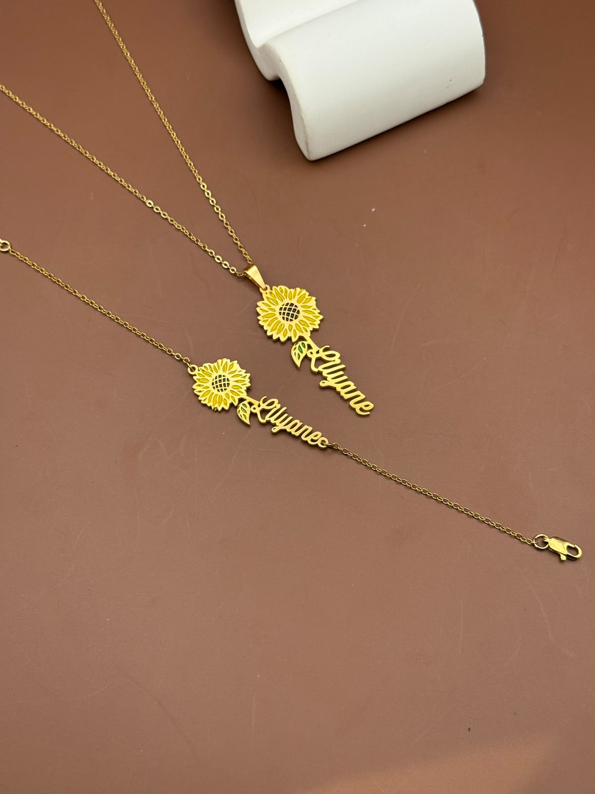 Custom Sunflower Name Necklace & Bracelet Set
