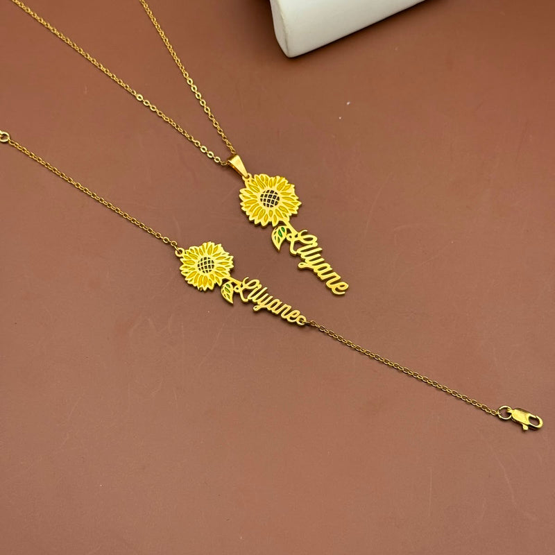 Custom Sunflower Name Necklace & Bracelet Set