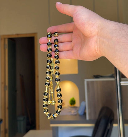 Custom Arabic Name Misbaha – Black & Gold Elegance